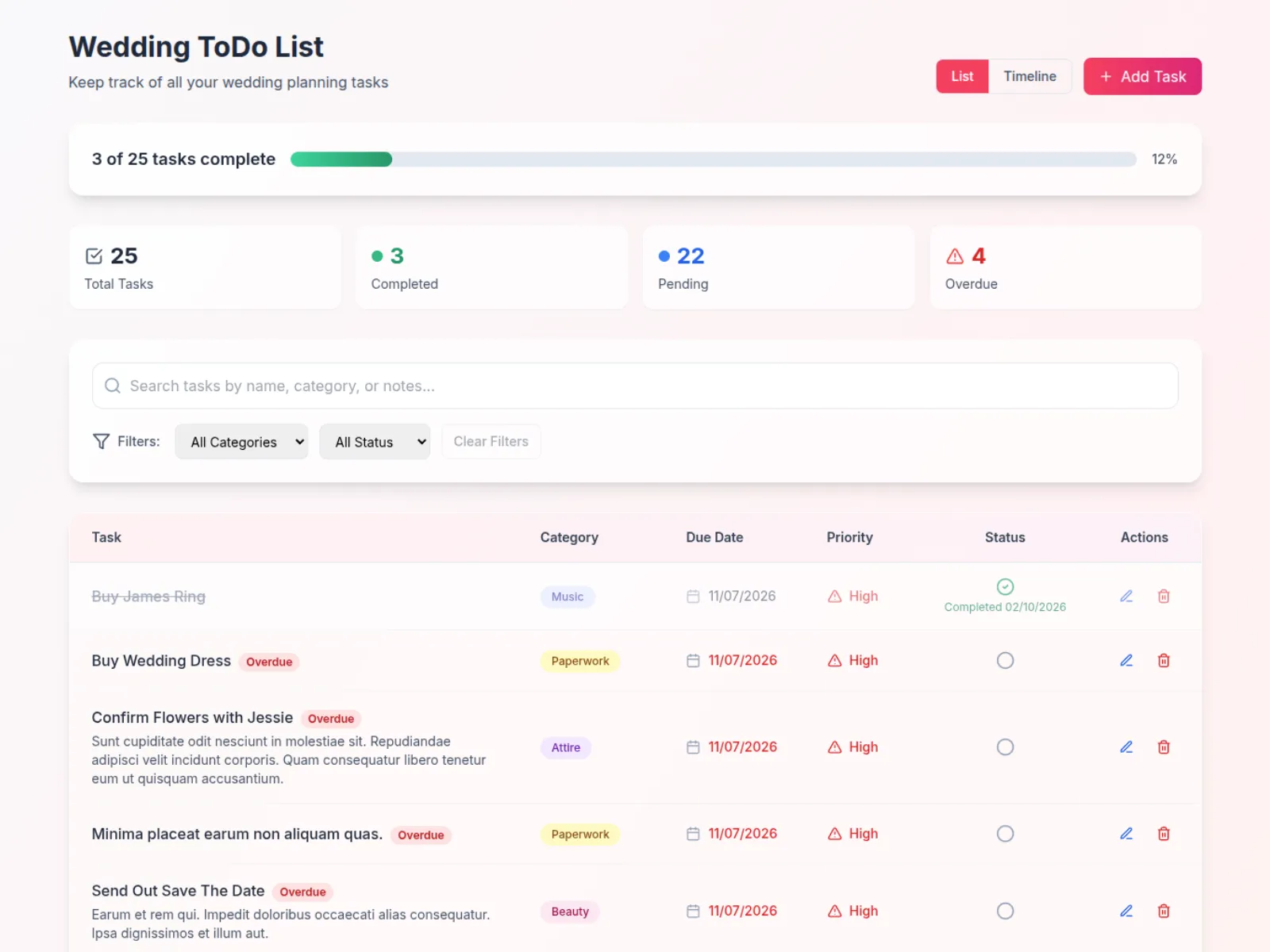 Task & Timeline Management