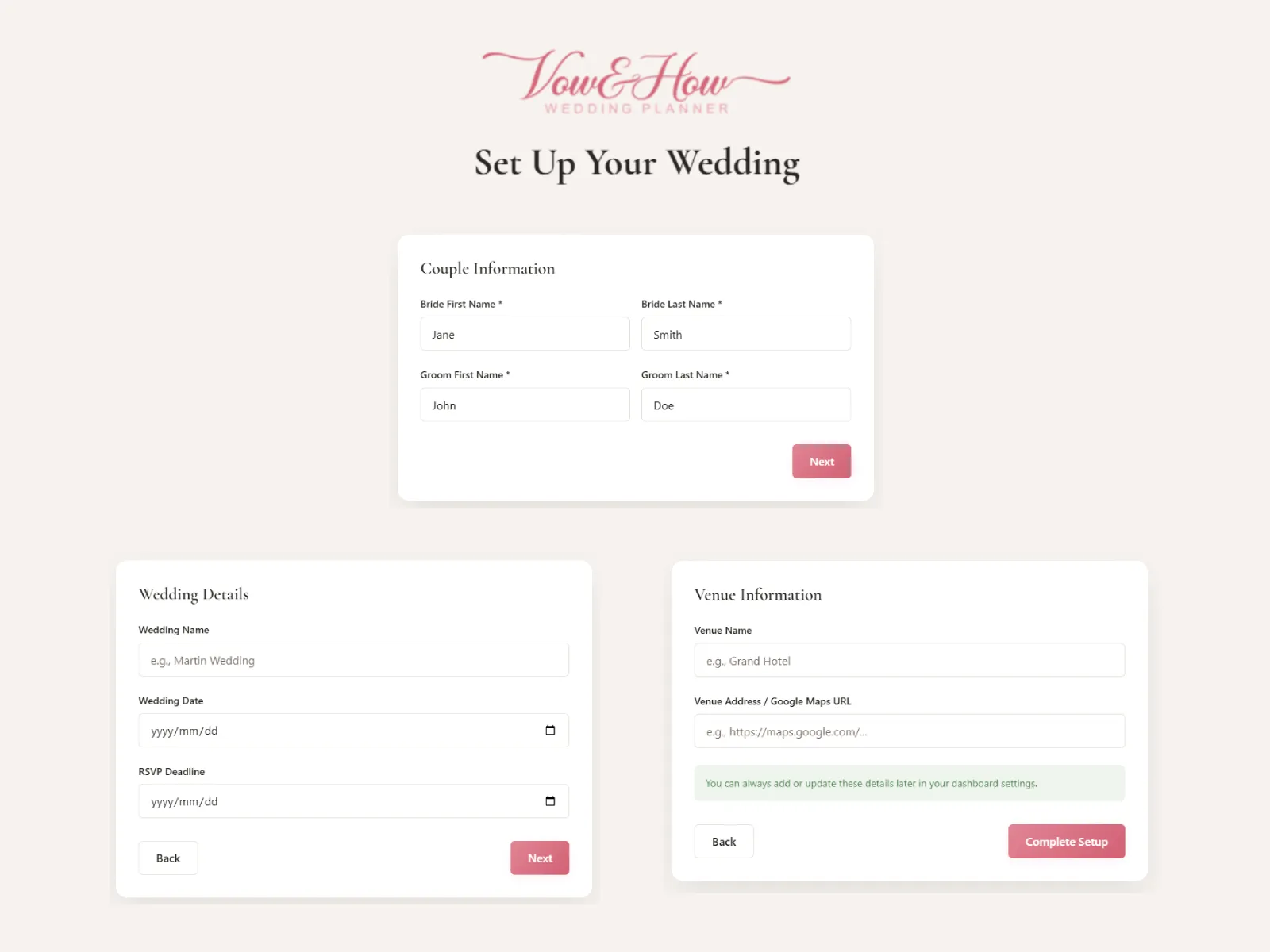 Enter Wedding Details